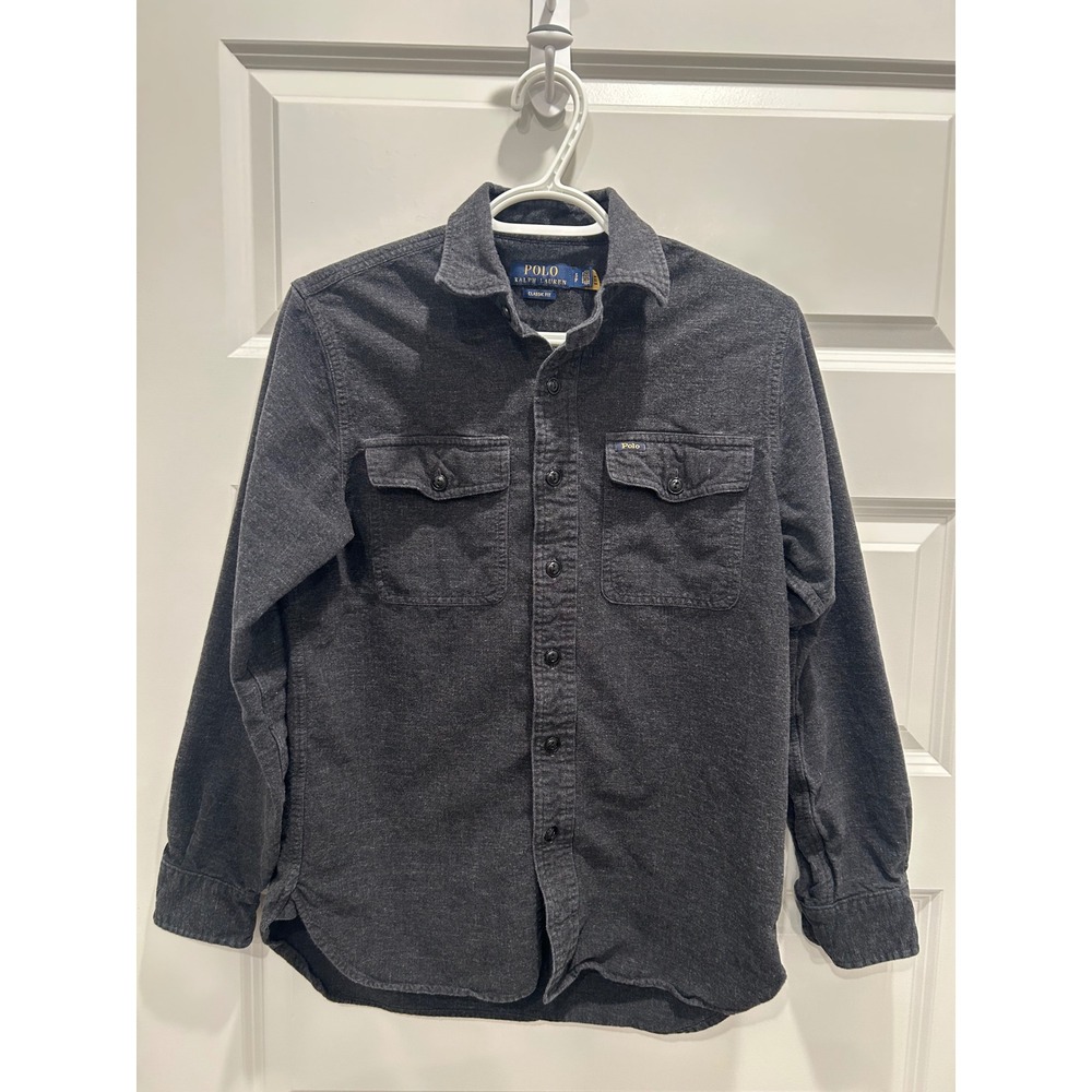 Polo Ralph Lauren Button Down Shirt Mens Small Charcoal Grey Flannel